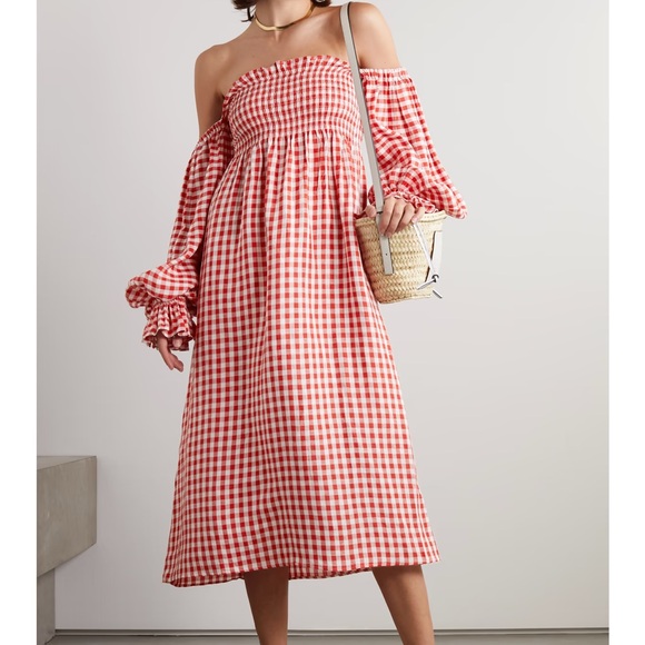 Sleeper Atlanta Midi Dress Red Gingham Size S - Picture 4 of 7
